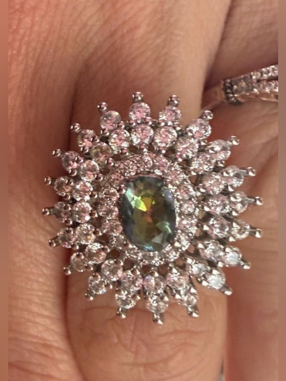 New Sterling Silver Mystics Topaz, Starburst Halo Cocktail Ring Sz7